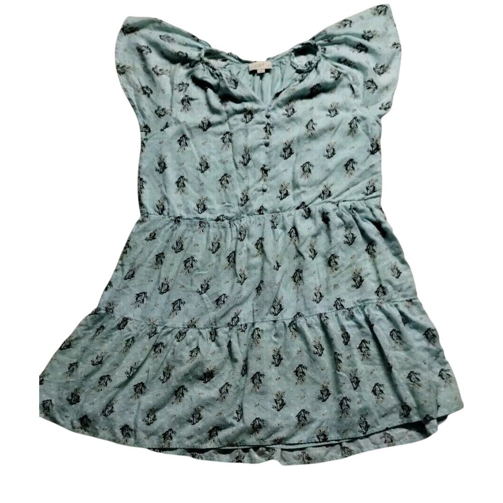 LOFT Tiered‎ Mini Dress Floral Print Short Sleeve Casual Light Blue M